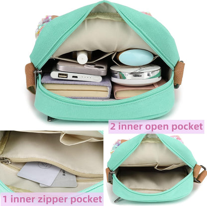Girls Crossbody Purses for Kids 2 PCS Cross Body Bag Women Messenger Bag Girls Canvas Bag Cross Body Purse Set - Colors B