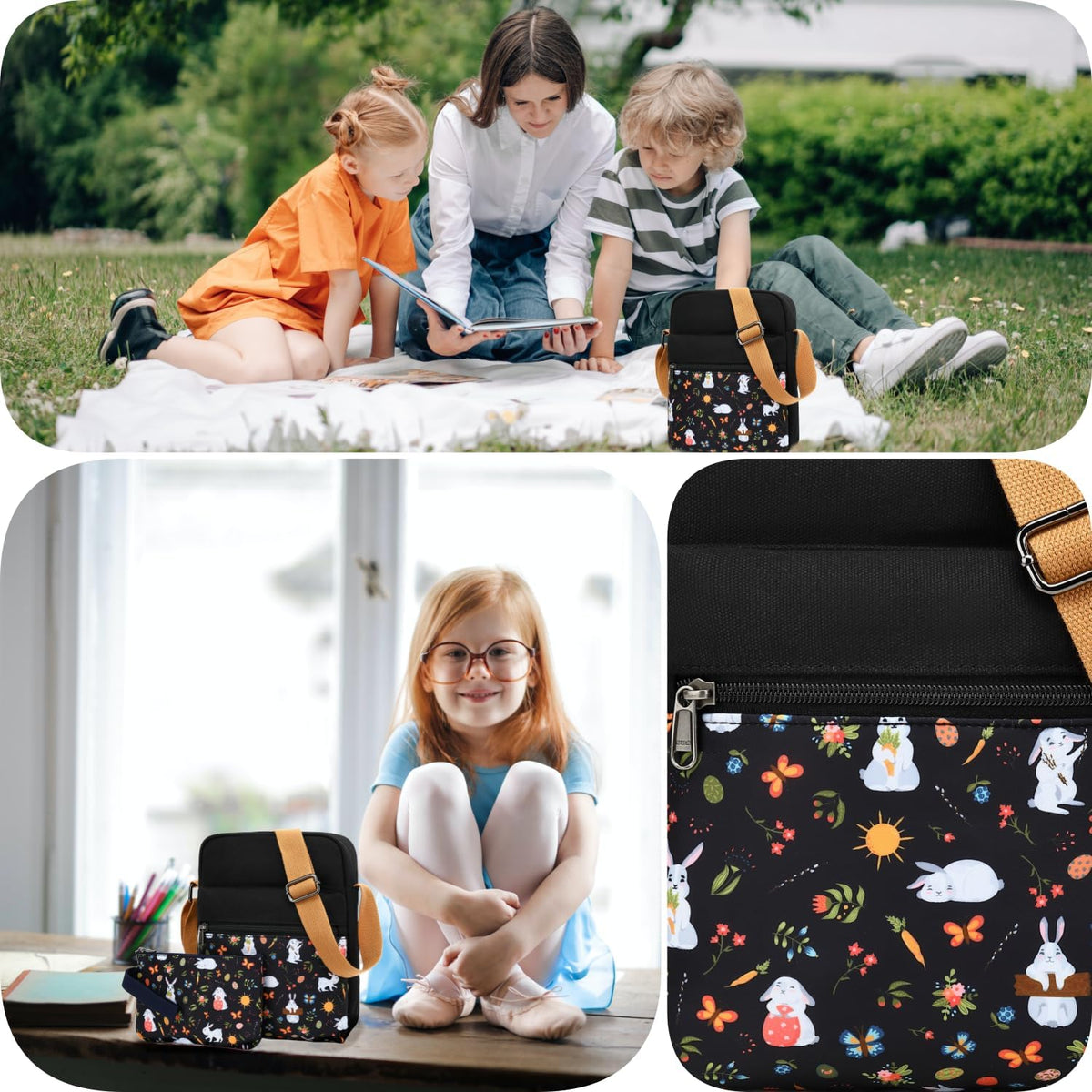Girls Crossbody Purses for Kids 2 PCS Cross Body Bag Women Messenger Bag Girls Canvas Bag Cross Body Purse Set - Colors B
