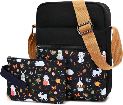 Girls Crossbody Purses for Kids 2 PCS Cross Body Bag Women Messenger Bag Girls Canvas Bag Cross Body Purse Set - Colors B
