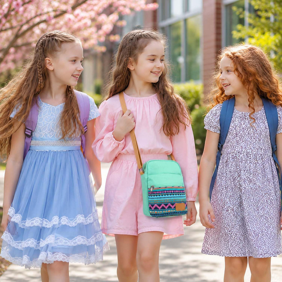 Girls Crossbody Purses for Kids 2 PCS Cross Body Bag Women Messenger Bag Girls Canvas Bag Cross Body Purse Set - Colors B