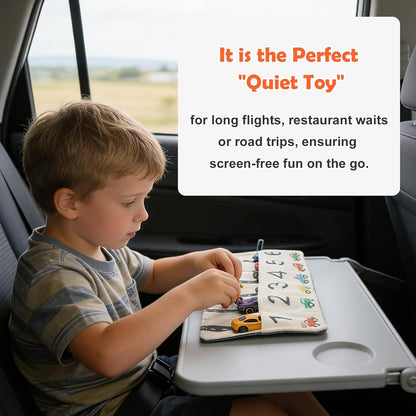 Portable Toy Car Storage Roll and Playmat - Travel Car Carrier Organizer Case for 6 Small Cars - Compatible with Hot Wheels & Matchbox, Toddler Quiet Play Activity Mat for Airplane