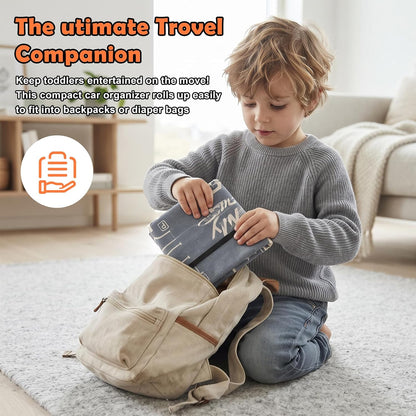 Portable Toy Car Storage Roll and Playmat - Travel Car Carrier Organizer Case for 6 Small Cars - Compatible with Hot Wheels & Matchbox, Toddler Quiet Play Activity Mat for Airplane