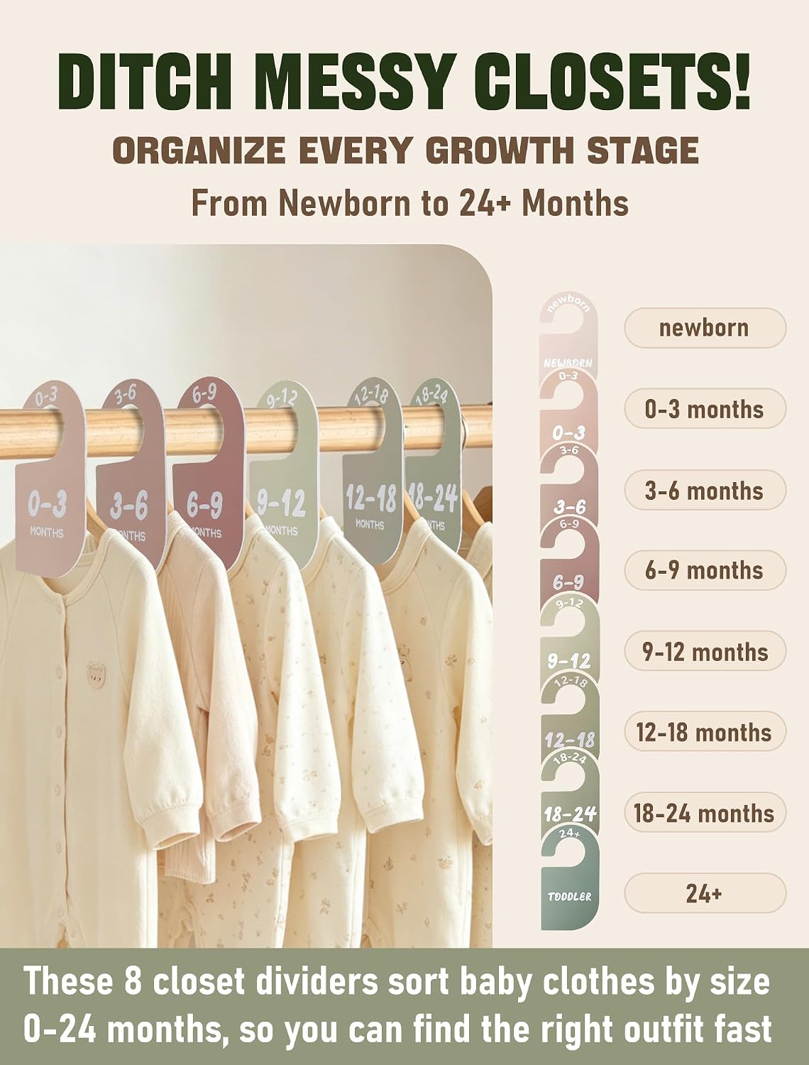 12 Pack Baby Closet Dividers, Durable-Sided Baby Size Closet Dividers