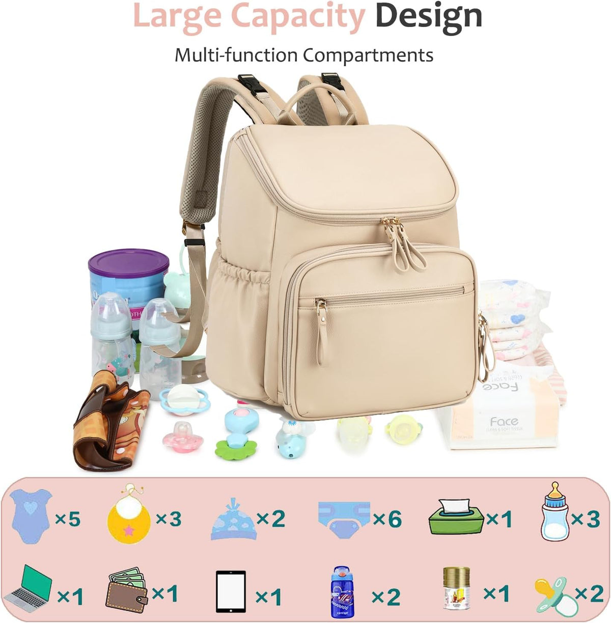 Lightweight Diaper Bag Backpack, Medium