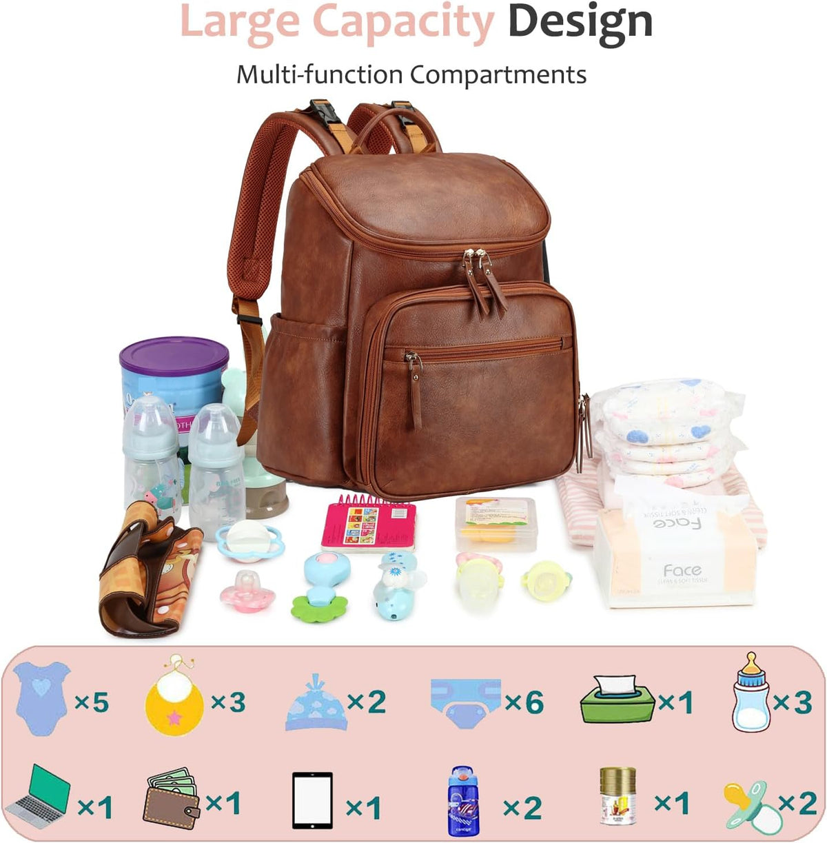 Lightweight Diaper Bag Backpack, Medium