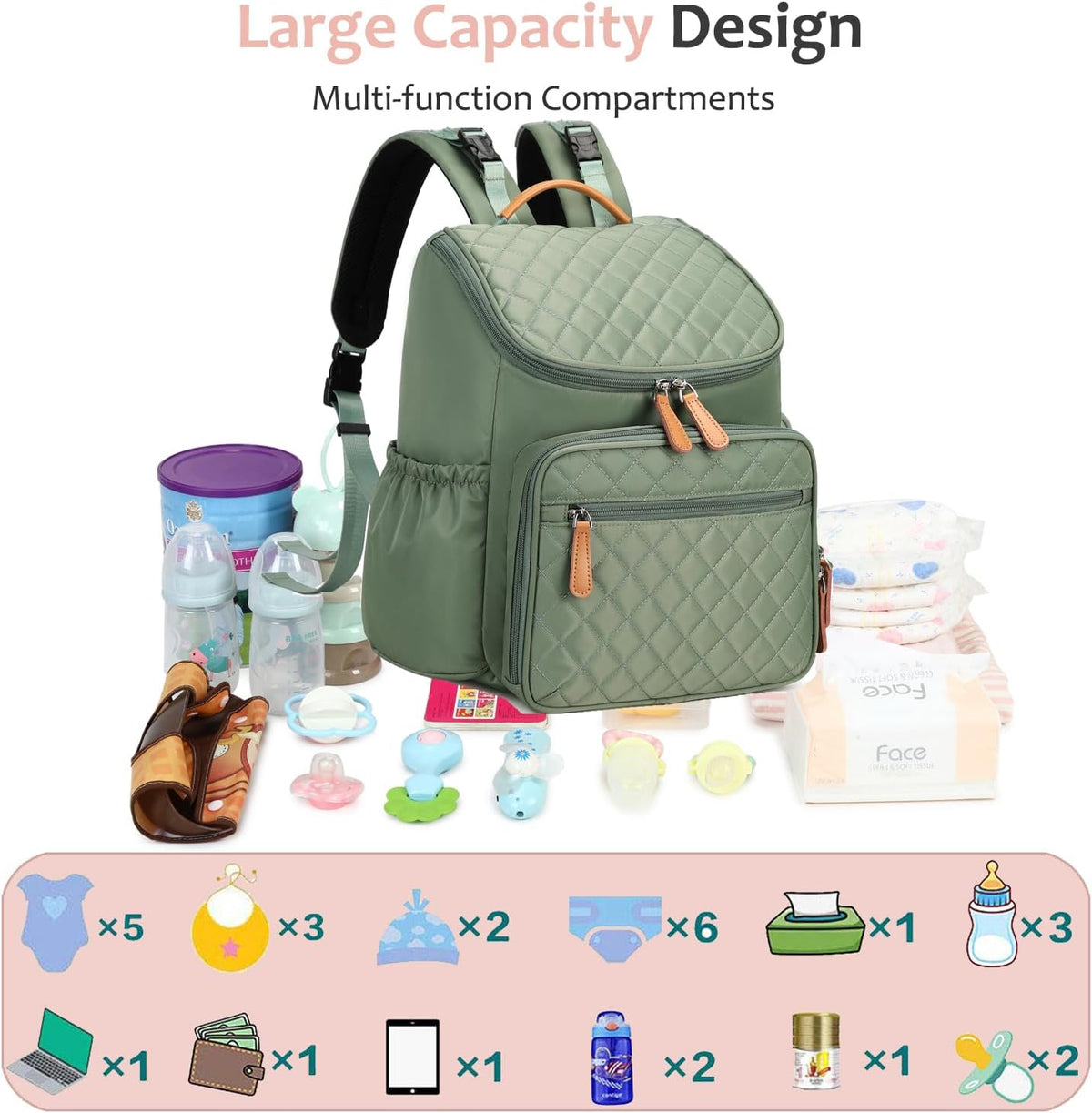 Lightweight Diaper Bag Backpack, Medium