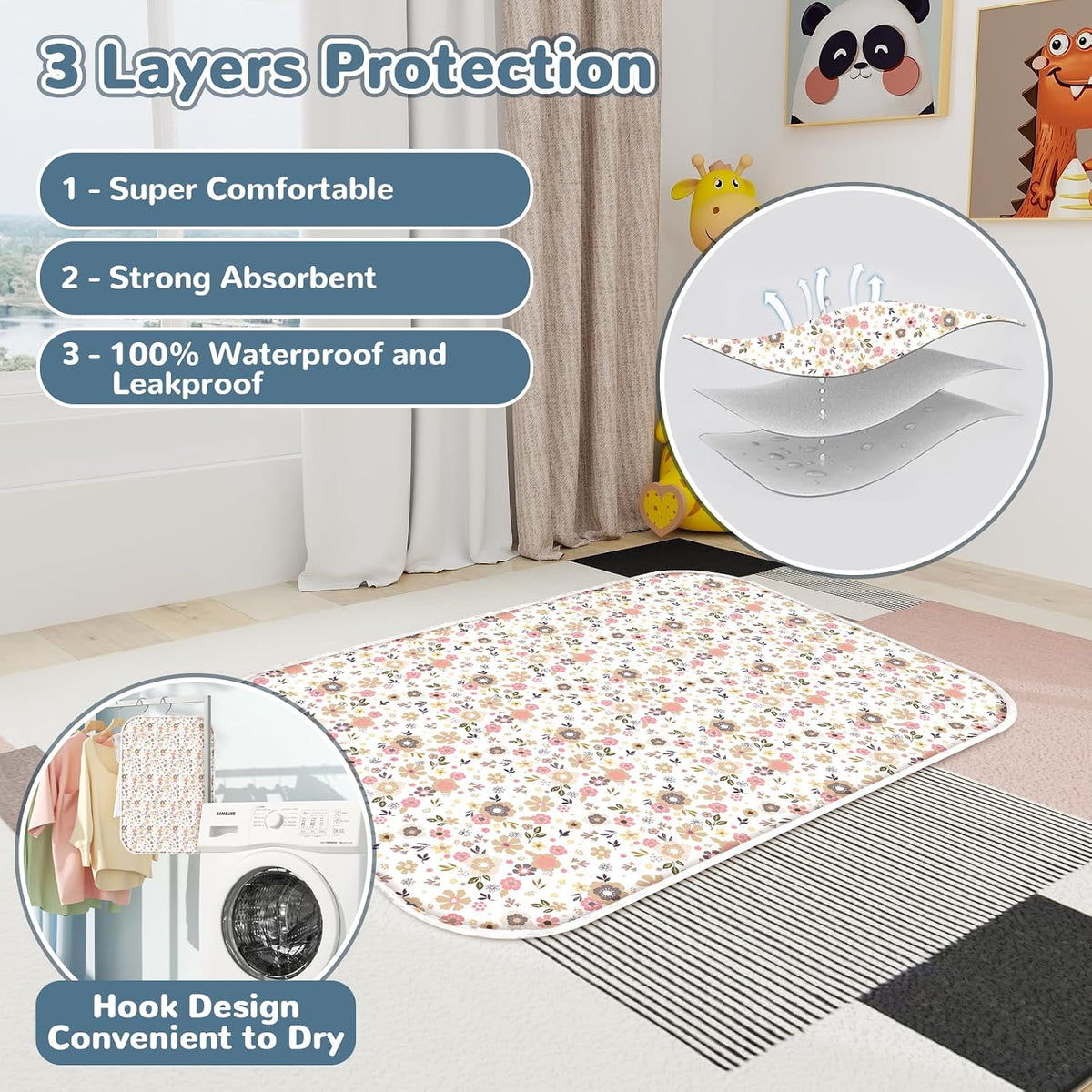 Baby Diaper Changing Pad, 31.5" x 21.5" Extra Large Portable Changing Mat