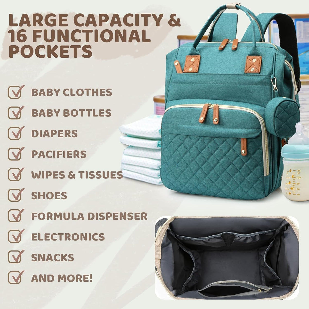 Diaper Bag Backpack-Multifunction Travel Baby Diaper Bag with Changing Pad
