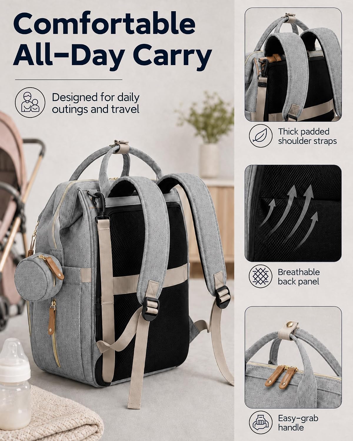 Diaper Bag Backpack-Multifunction Travel Baby Diaper Bag with Changing Pad