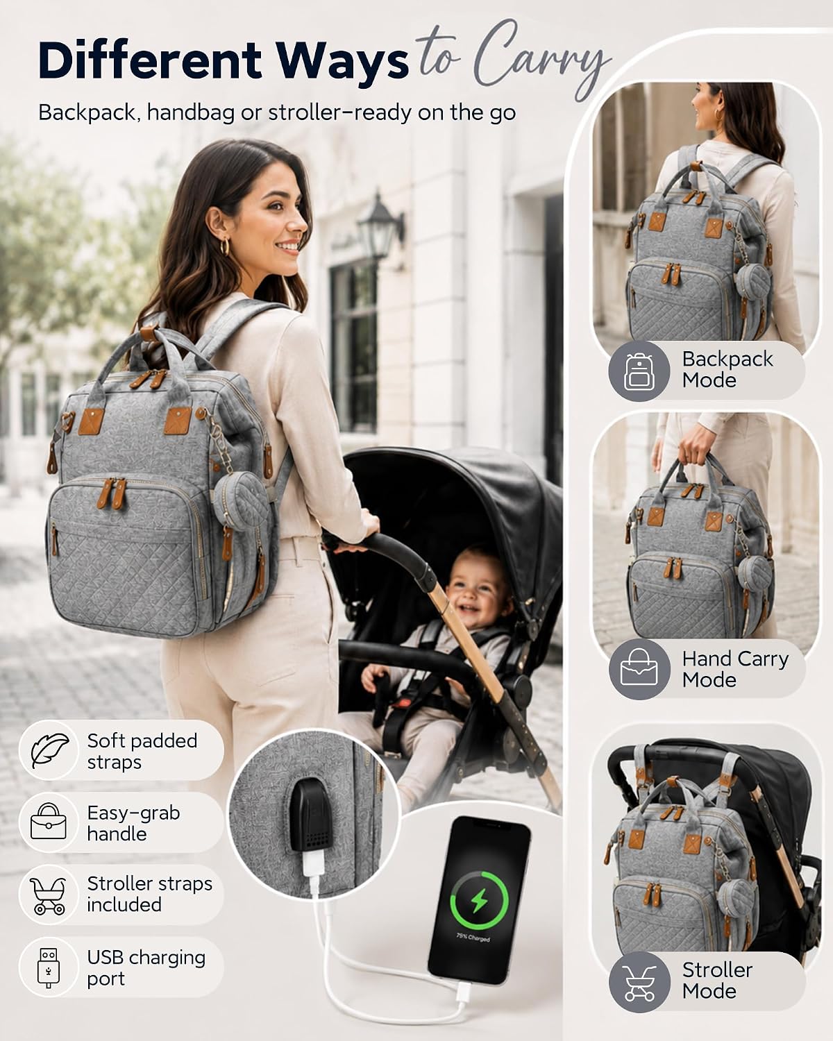 Diaper Bag Backpack-Multifunction Travel Baby Diaper Bag with Changing Pad