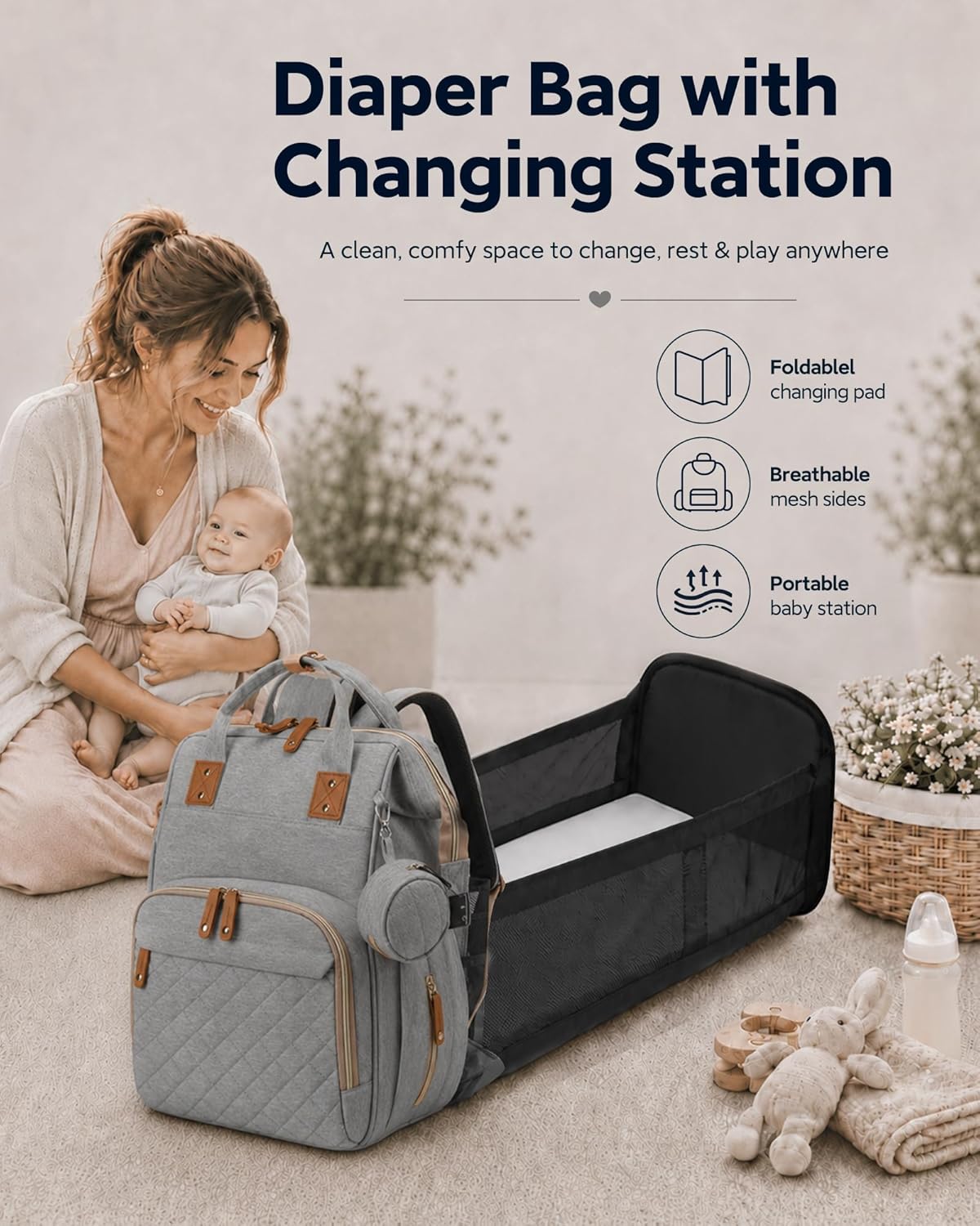 Diaper Bag Backpack-Multifunction Travel Baby Diaper Bag with Changing Pad