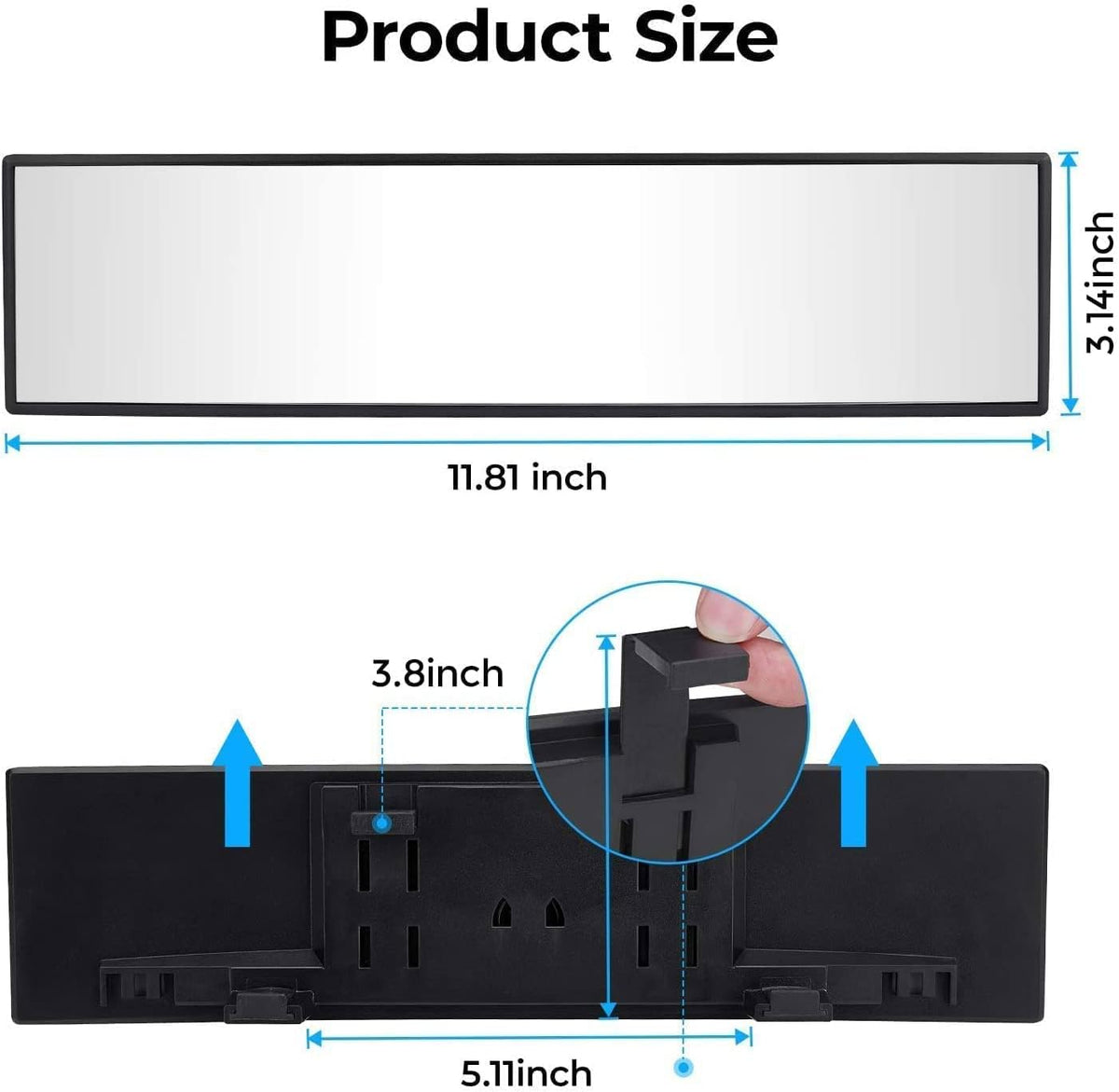 Panoramic Rear View Mirror, 12 Inch Wide Angle Clip On Mirror