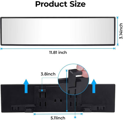 Panoramic Rear View Mirror, 12 Inch Wide Angle Clip On Mirror