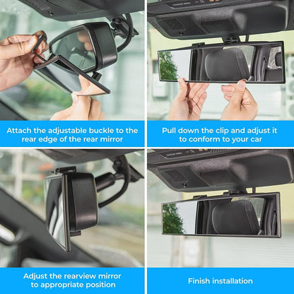 Panoramic Rear View Mirror, 12 Inch Wide Angle Clip On Mirror