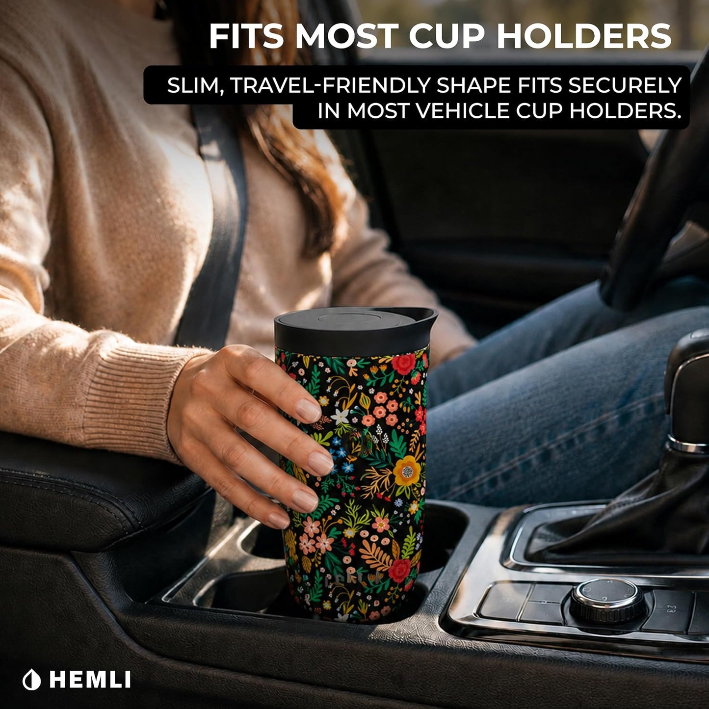 16 oz Ceramic Lined Coffee Tumbler – Triple-Wall Insulated Travel Mug with Leakproof Push-Lock Lid (Blue China)