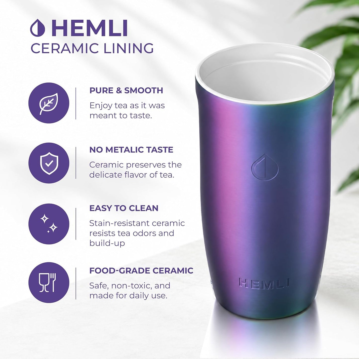 16 oz Ceramic Lined Coffee Tumbler – Triple-Wall Insulated Travel Mug with Leakproof Push-Lock Lid (Blue China)
