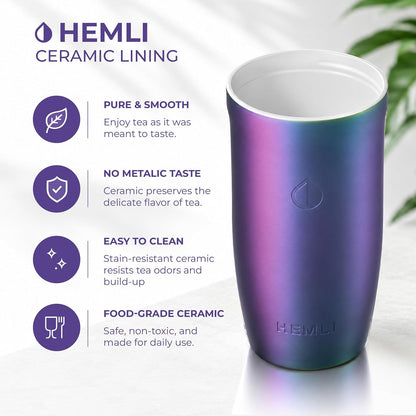 16 oz Ceramic Lined Coffee Tumbler – Triple-Wall Insulated Travel Mug with Leakproof Push-Lock Lid (Blue China)