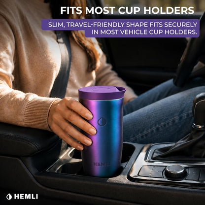 16 oz Ceramic Lined Coffee Tumbler – Triple-Wall Insulated Travel Mug with Leakproof Push-Lock Lid (Blue China)