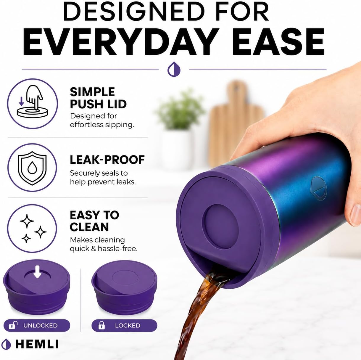16 oz Ceramic Lined Coffee Tumbler – Triple-Wall Insulated Travel Mug with Leakproof Push-Lock Lid (Blue China)