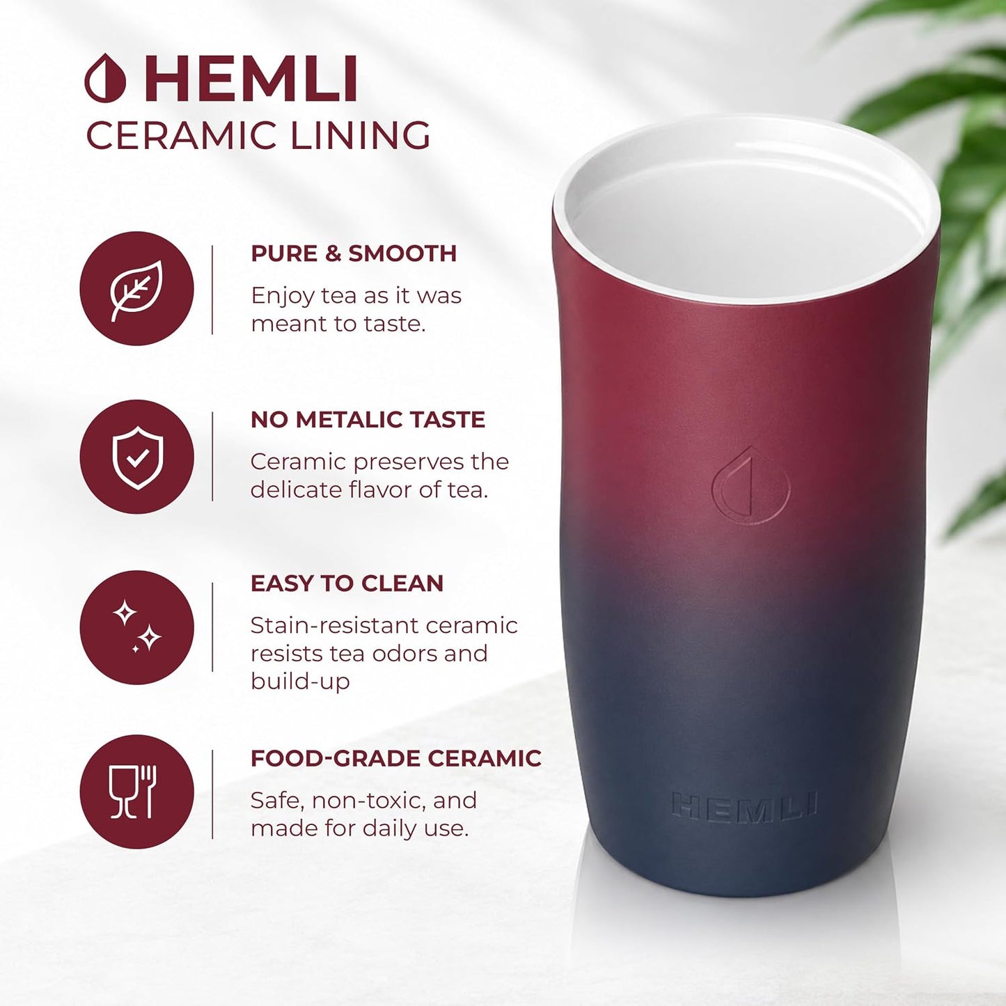 16 oz Ceramic Lined Coffee Tumbler – Triple-Wall Insulated Travel Mug with Leakproof Push-Lock Lid (Blue China)