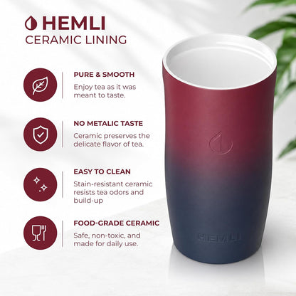 16 oz Ceramic Lined Coffee Tumbler – Triple-Wall Insulated Travel Mug with Leakproof Push-Lock Lid (Blue China)