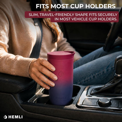 16 oz Ceramic Lined Coffee Tumbler – Triple-Wall Insulated Travel Mug with Leakproof Push-Lock Lid (Blue China)