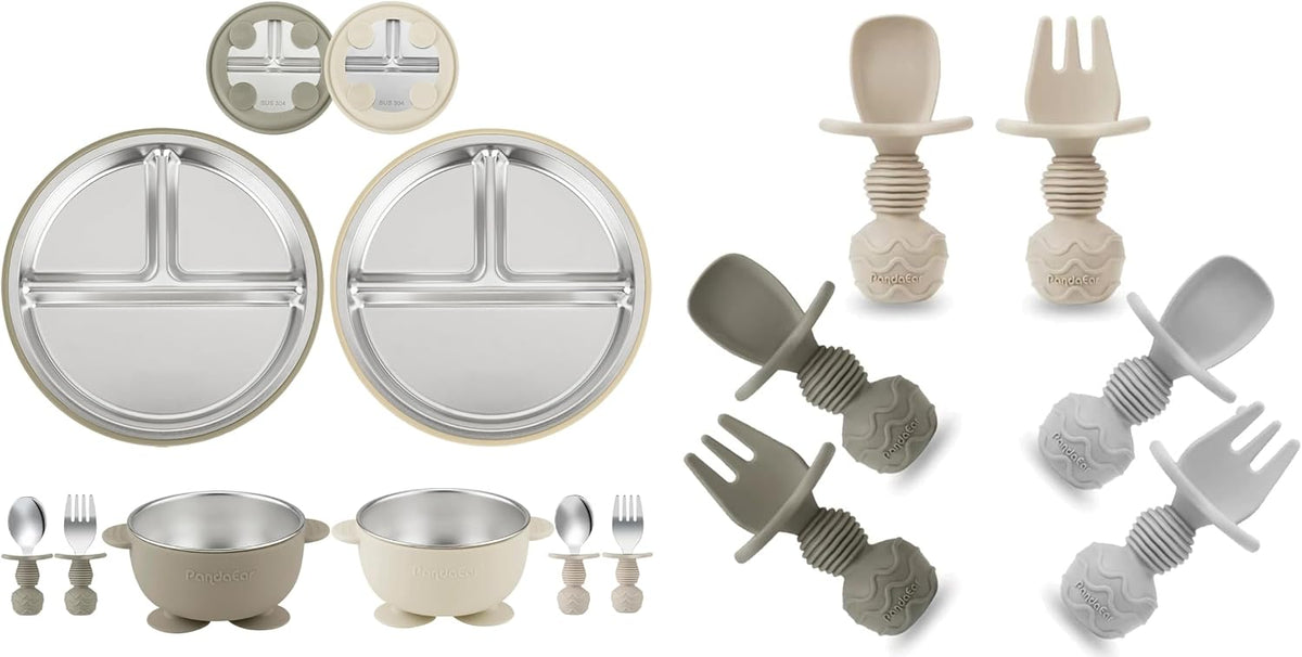 8PCS Baby Feeding Set & 6 Pack Silicone Baby Spoons and Fork Feeding Set