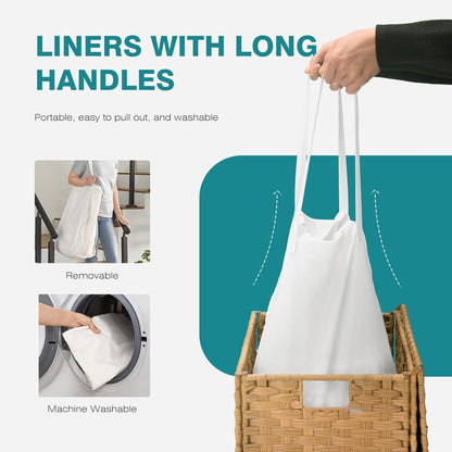 Laundry Hamper with Lid, 90 L Large Capacity Hamper, Rattan Laundry Basket with Compartments & Handles, Foldable, Removable Liner, Dove Gray
