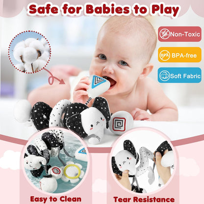 High Contrast Car Seat Toys for Babies 0-6 Months, Black and White