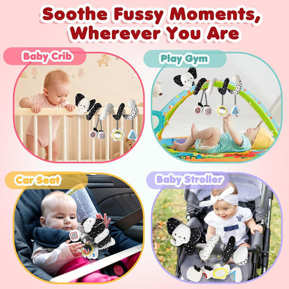 High Contrast Car Seat Toys for Babies 0-6 Months, Black and White