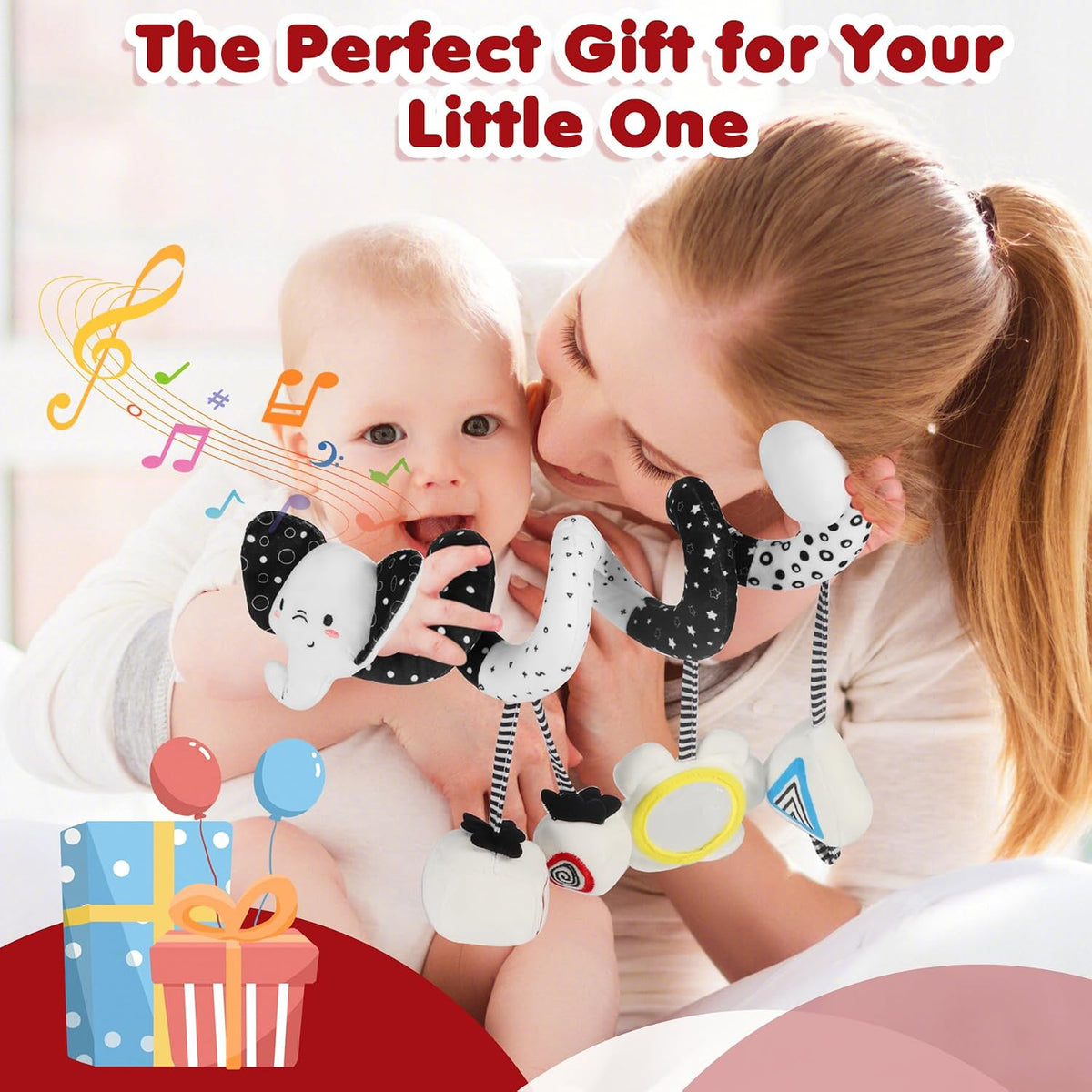 High Contrast Car Seat Toys for Babies 0-6 Months, Black and White