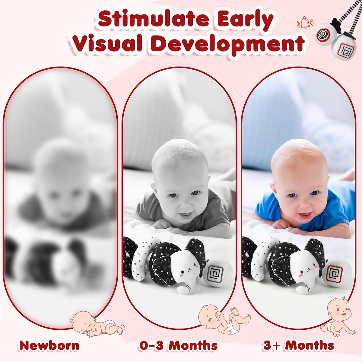 High Contrast Car Seat Toys for Babies 0-6 Months, Black and White