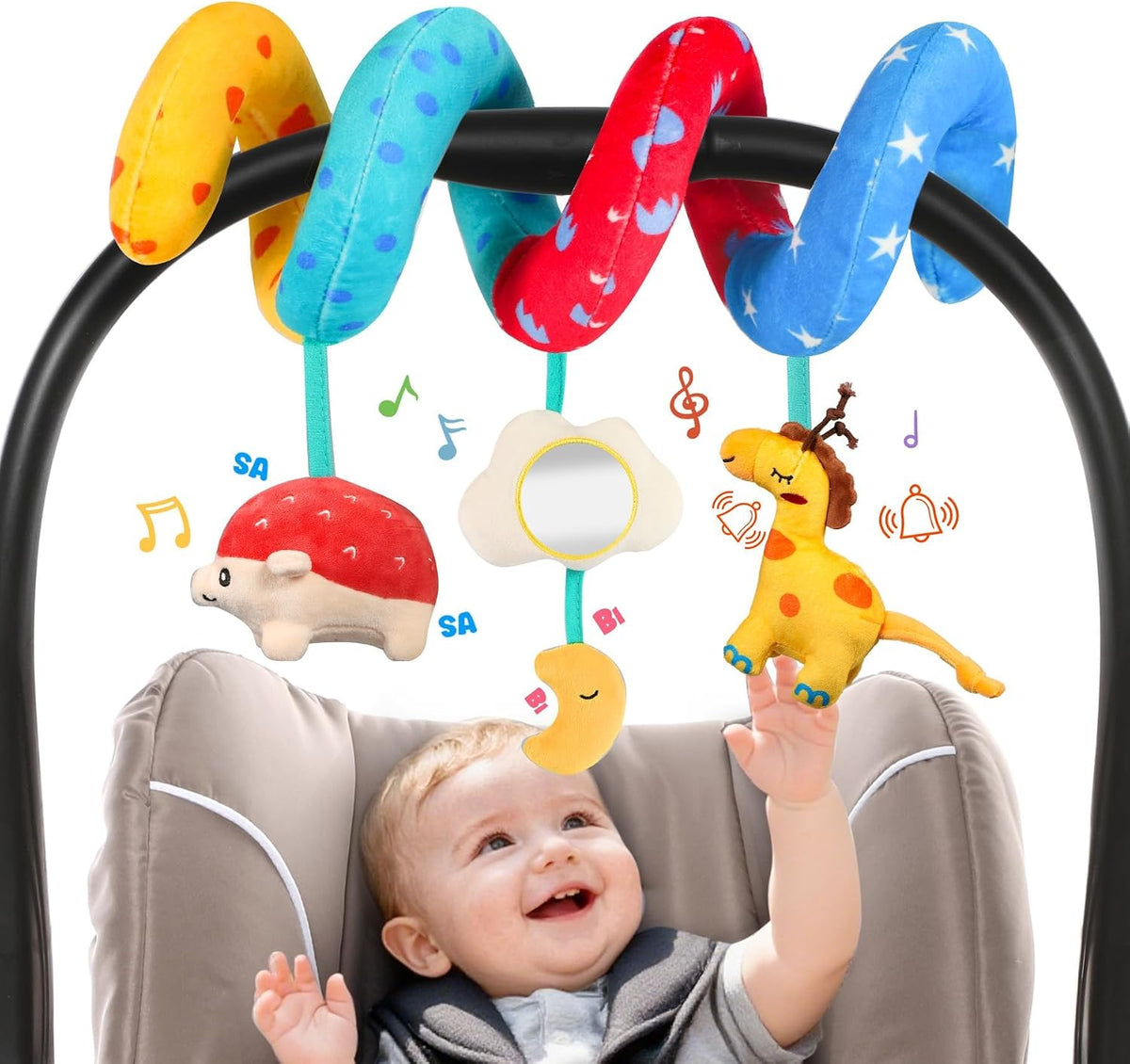 High Contrast Car Seat Toys for Babies 0-6 Months, Black and White
