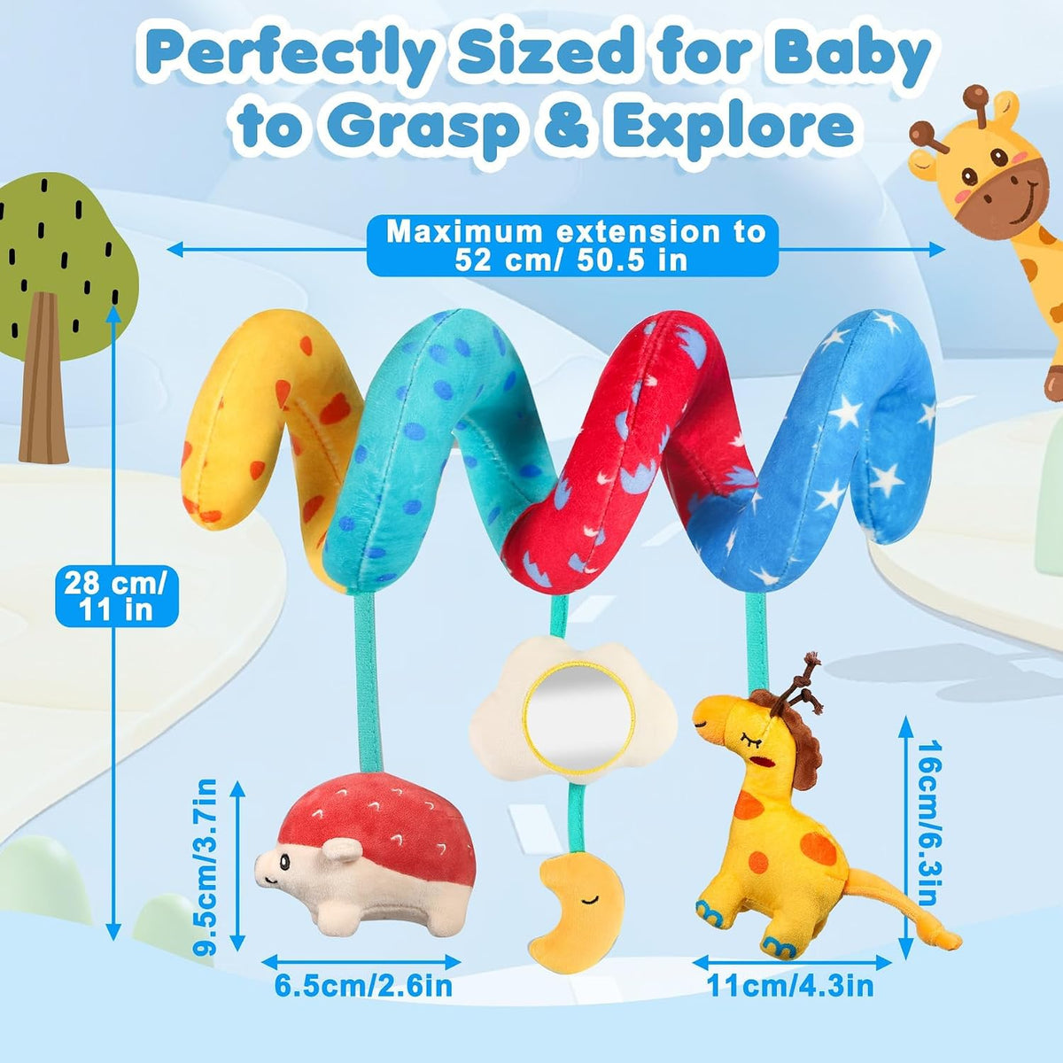 High Contrast Car Seat Toys for Babies 0-6 Months, Black and White
