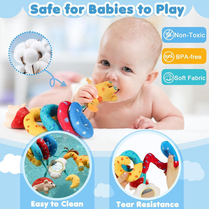 High Contrast Car Seat Toys for Babies 0-6 Months, Black and White