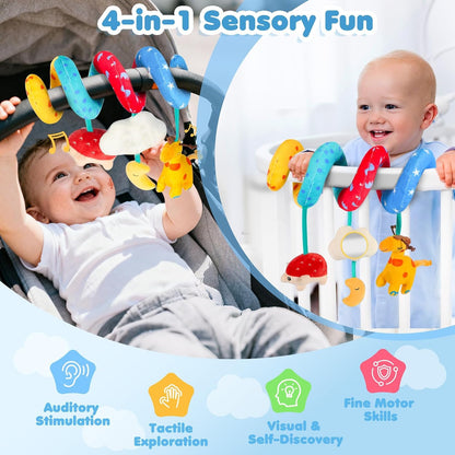 High Contrast Car Seat Toys for Babies 0-6 Months, Black and White