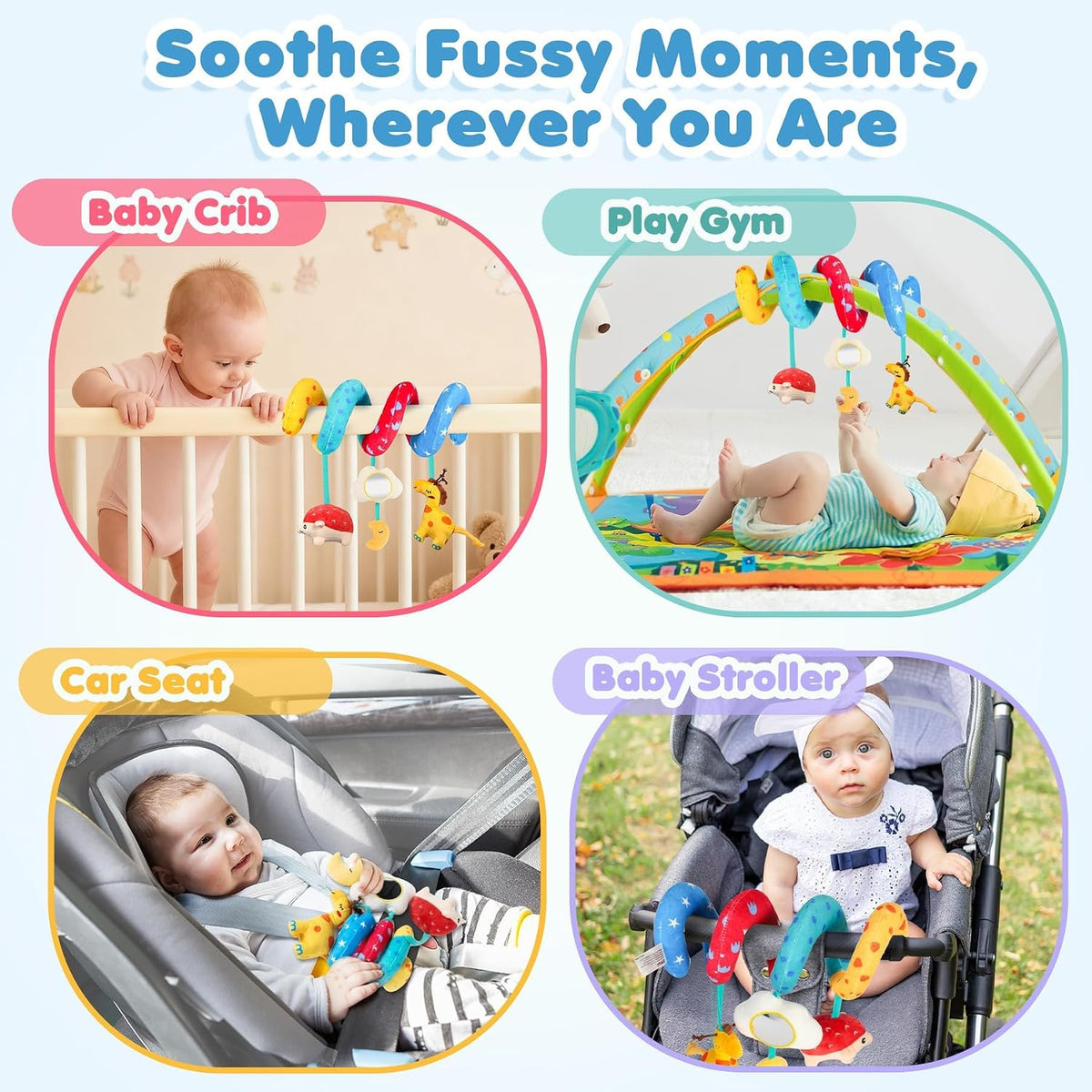 High Contrast Car Seat Toys for Babies 0-6 Months, Black and White