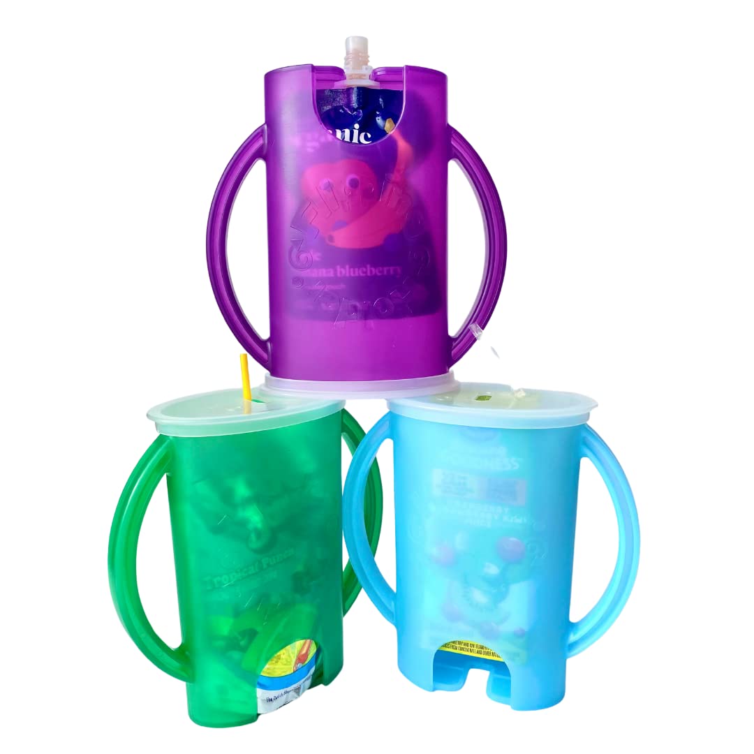 Squeeze Proof Food Pouch Holder for Toddlers, Babies, Kids, Mess Free No Squeeze Juice Box Drink and Applesauce Snack Holder with Easy Grip Handles and Lid