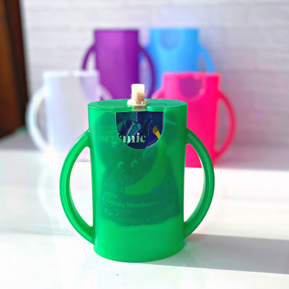 Squeeze Proof Food Pouch Holder for Toddlers, Babies, Kids, Mess Free No Squeeze Juice Box Drink and Applesauce Snack Holder with Easy Grip Handles and Lid