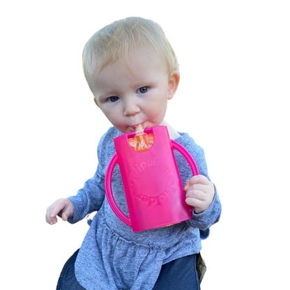 Squeeze Proof Food Pouch Holder for Toddlers, Babies, Kids, Mess Free No Squeeze Juice Box Drink and Applesauce Snack Holder with Easy Grip Handles and Lid