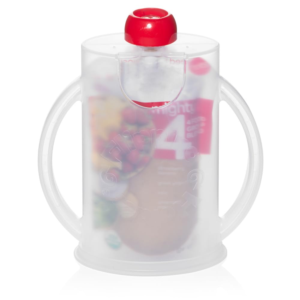 Squeeze Proof Food Pouch Holder for Toddlers, Babies, Kids, Mess Free No Squeeze Juice Box Drink and Applesauce Snack Holder with Easy Grip Handles and Lid