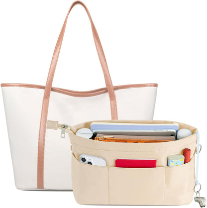 Purse Organizer Insert with Zipped Top for Tote Bag, Handbag Shaper with 13 Pockets