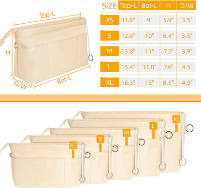 Purse Organizer Insert with Zipped Top for Tote Bag, Handbag Shaper with 13 Pockets