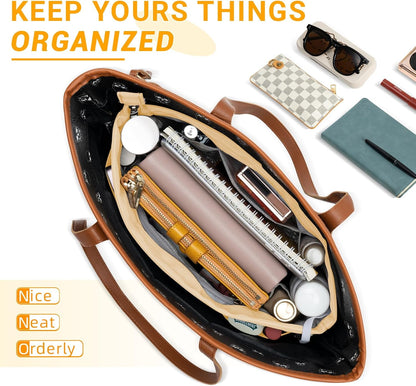 Purse Organizer Insert with Zipped Top for Tote Bag, Handbag Shaper with 13 Pockets