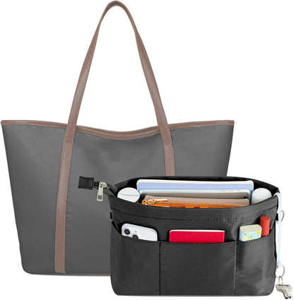 Purse Organizer Insert with Zipped Top for Tote Bag, Handbag Shaper with 13 Pockets