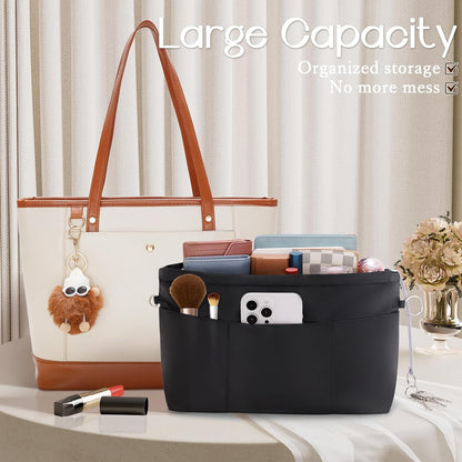 Purse Organizer Insert with Zipped Top for Tote Bag, Handbag Shaper with 13 Pockets