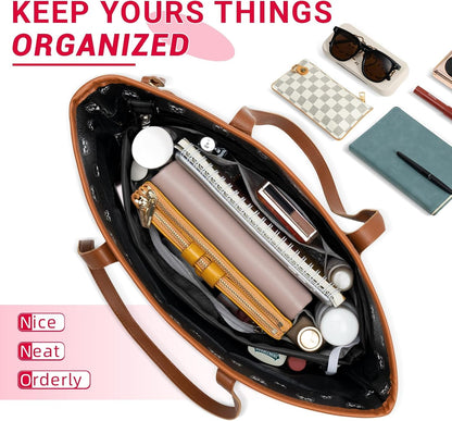 Purse Organizer Insert with Zipped Top for Tote Bag, Handbag Shaper with 13 Pockets