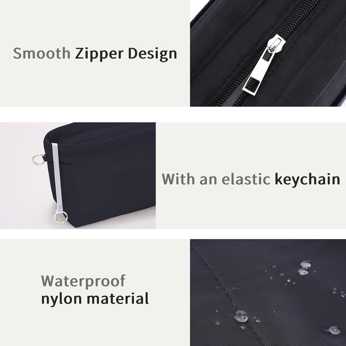 Purse Organizer Insert with Zipped Top for Tote Bag, Handbag Shaper with 13 Pockets