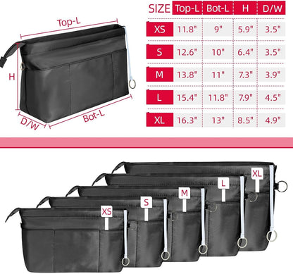 Purse Organizer Insert with Zipped Top for Tote Bag, Handbag Shaper with 13 Pockets