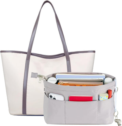 Purse Organizer Insert with Zipped Top for Tote Bag, Handbag Shaper with 13 Pockets